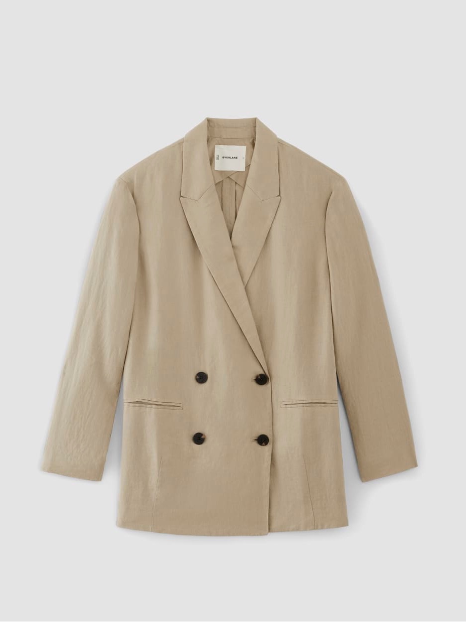 100% Linen Everlane Double-Breasted Blazer In Beige 10